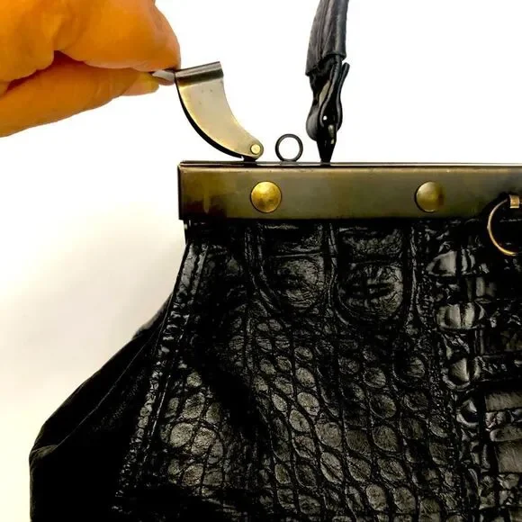 Vintage Rare Alligator Lock Leather Lan Marco Handbag
